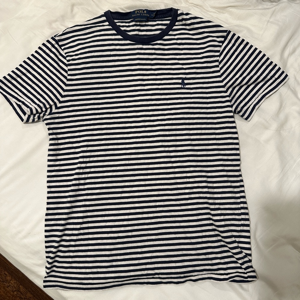 Polo Ralph Lauren White & Navy Blue Strip T-Shirt